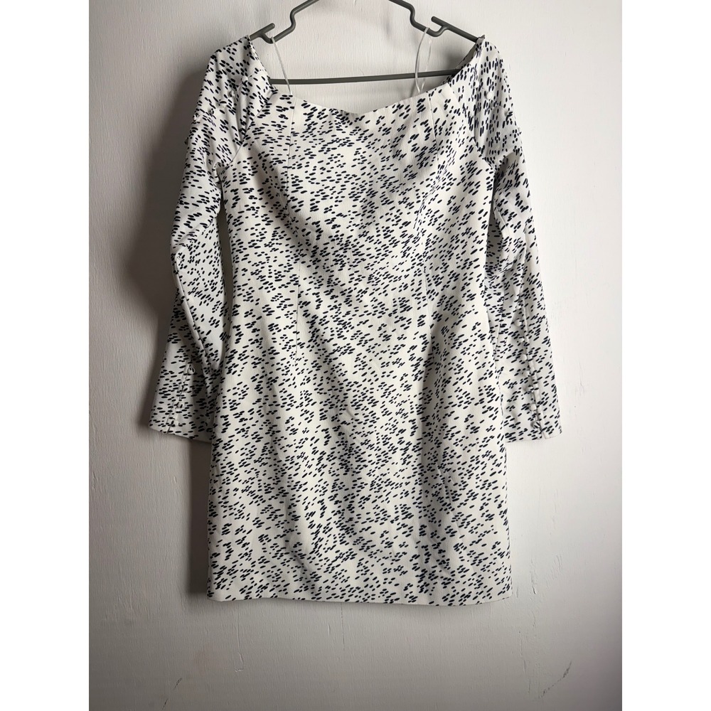Keepsake The Label Long Sleeve Mini Dress White Navy Blue Dash Print Size L